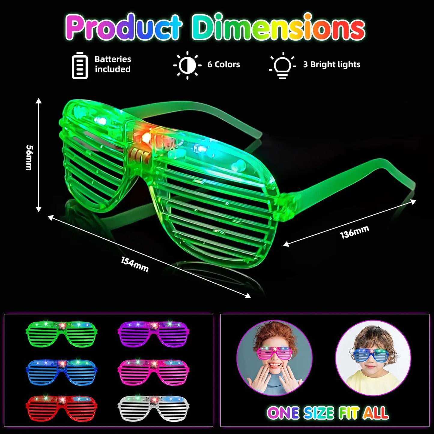 Glow in the Dark LED Eyeglasses 6 Neon Colors Blinds Lampshade Glasses Christmas Mardi Gras Birthday Neon Mardi Gras Party Glass