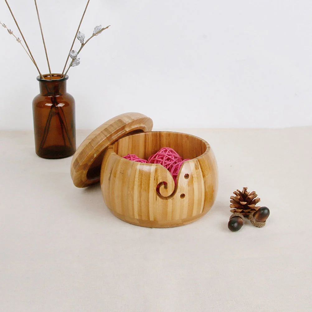 Creative Bowl Durable Bamboo Bowl Yarn Storage Bowl Crochet Wool Organizer for Home (Without Lid) crochet yarn storage