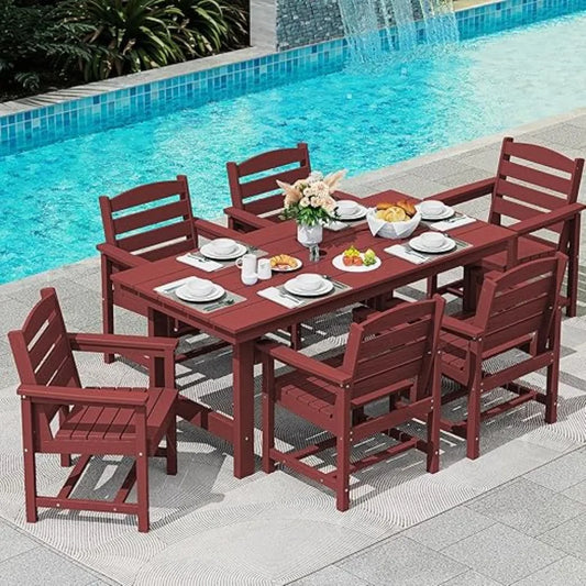 7-Piece Patio Dining Table Sets, Dining Furniture Set with Umbrella Hole Cut-Out Table and 6 Chairs,Garden Furniture Sets