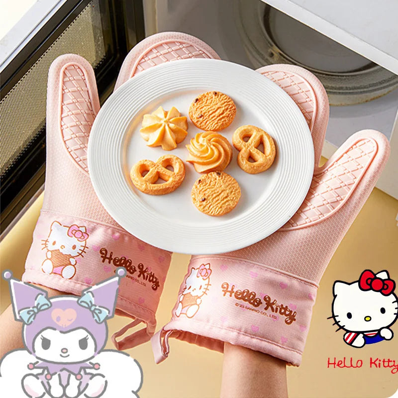 Kitchen Assistant High-Temperature Resistant Sanrio Hello Kitty Baking Gloves My Melody Kuromi Cartoon Silicone Thickened Gloves