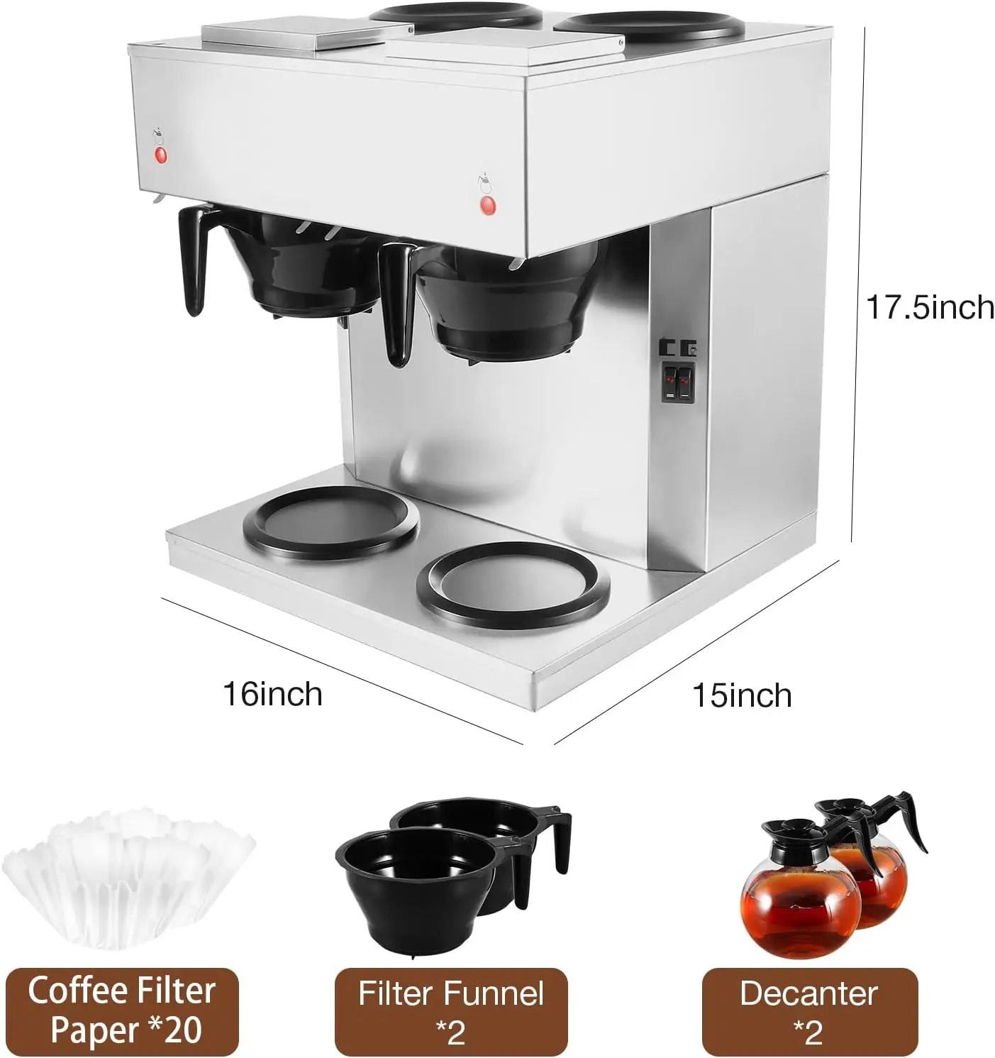 Coffee Maker 24-Cup Drip Coffee Machine, Automatic Pour Over Coffee Brewer with 4 Warmer Pads and 2 Glass Decanter in 1.8L