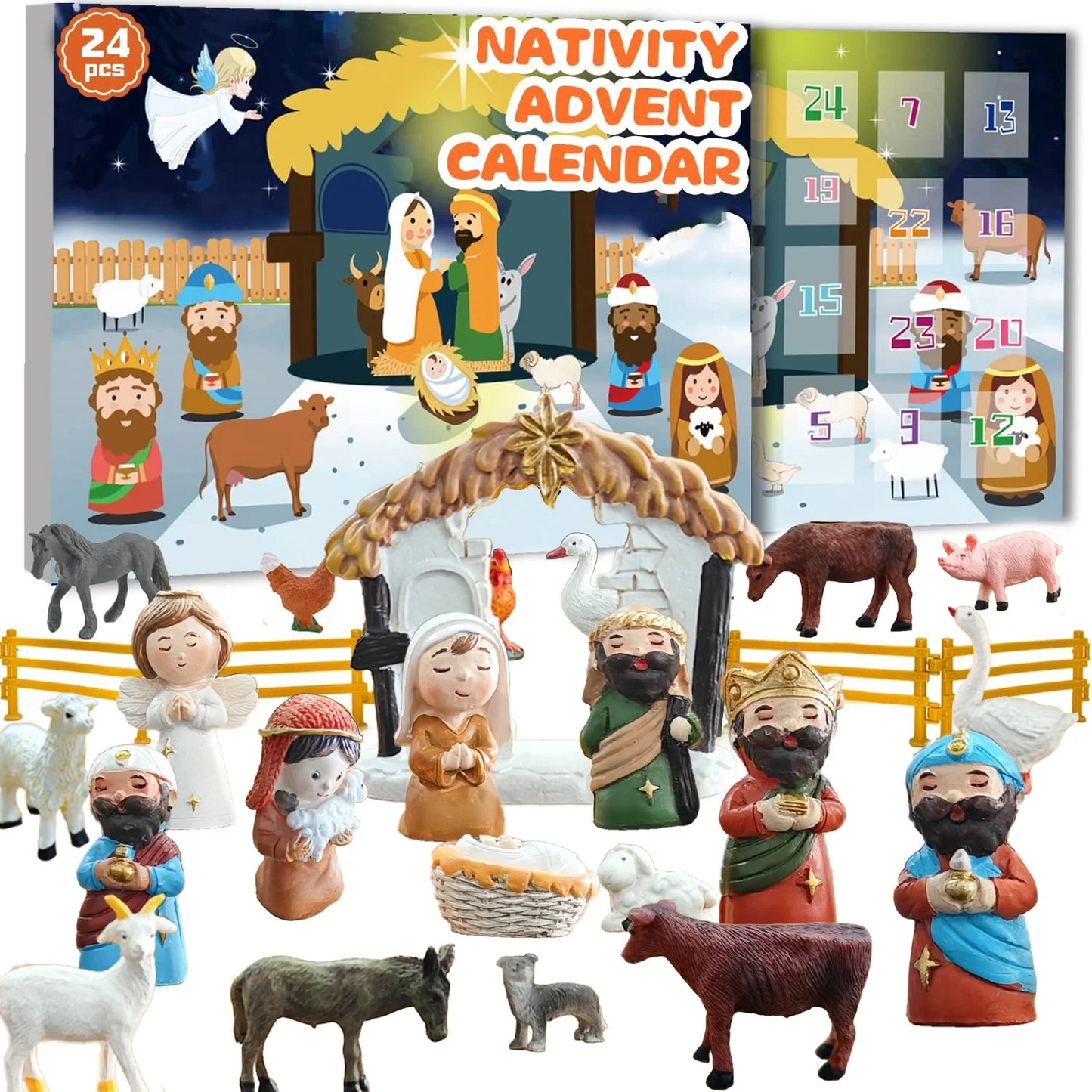 24pcs Christmas Advent Calendar Mini figurines, Nativity Scene Christmas Countdown Calendar Toys, Perfect Christmas Gifts