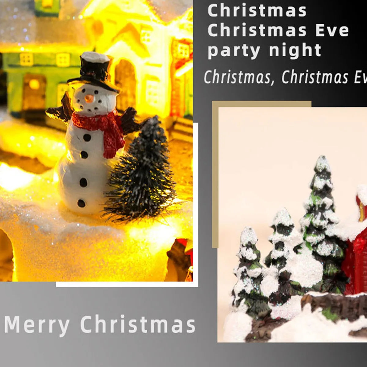 Christmas Village Houses Sets Rotating Train Display Figurines LED Light Up Musical Christmas Holiday Decoration Snowman