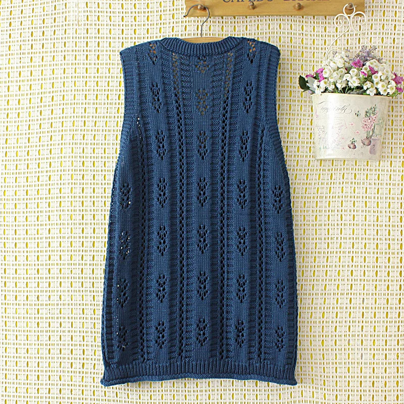 4XL Plus Size Sweater Vests Women Autumn Winter 3D Crochet Flower Jumpers Fashion Hollow Out V-Neck Sleeveless Knitted Cardigan