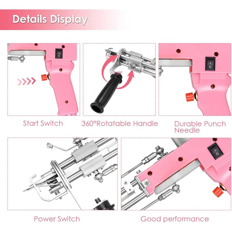 2 in 1 Pink Tufting Gun Kits Cut Pile Tufting Handheld Knitting Rug Gun with Tufting Yarn Trimmer Cloth Carving Machine Tools