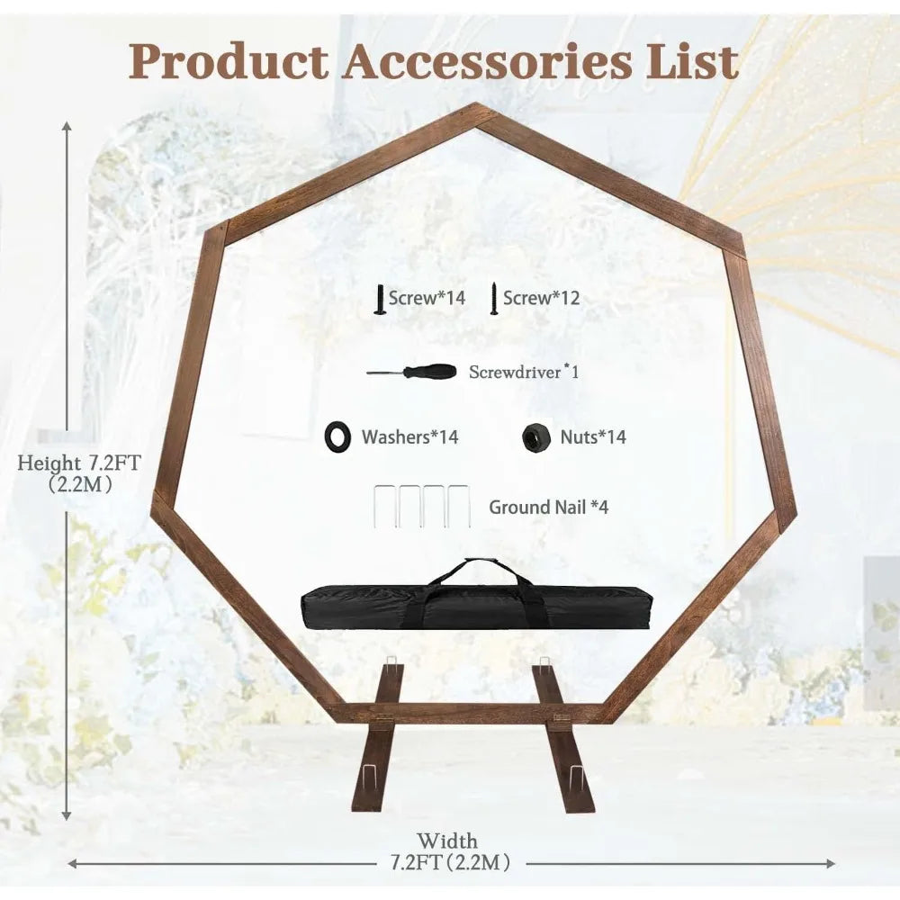 Wedding Arch 7.2FT, Heptagonal Wood Wedding Arches for Ceremony, Wooden Wedding Arch Arbor (Drapes & Flowers Not Included)