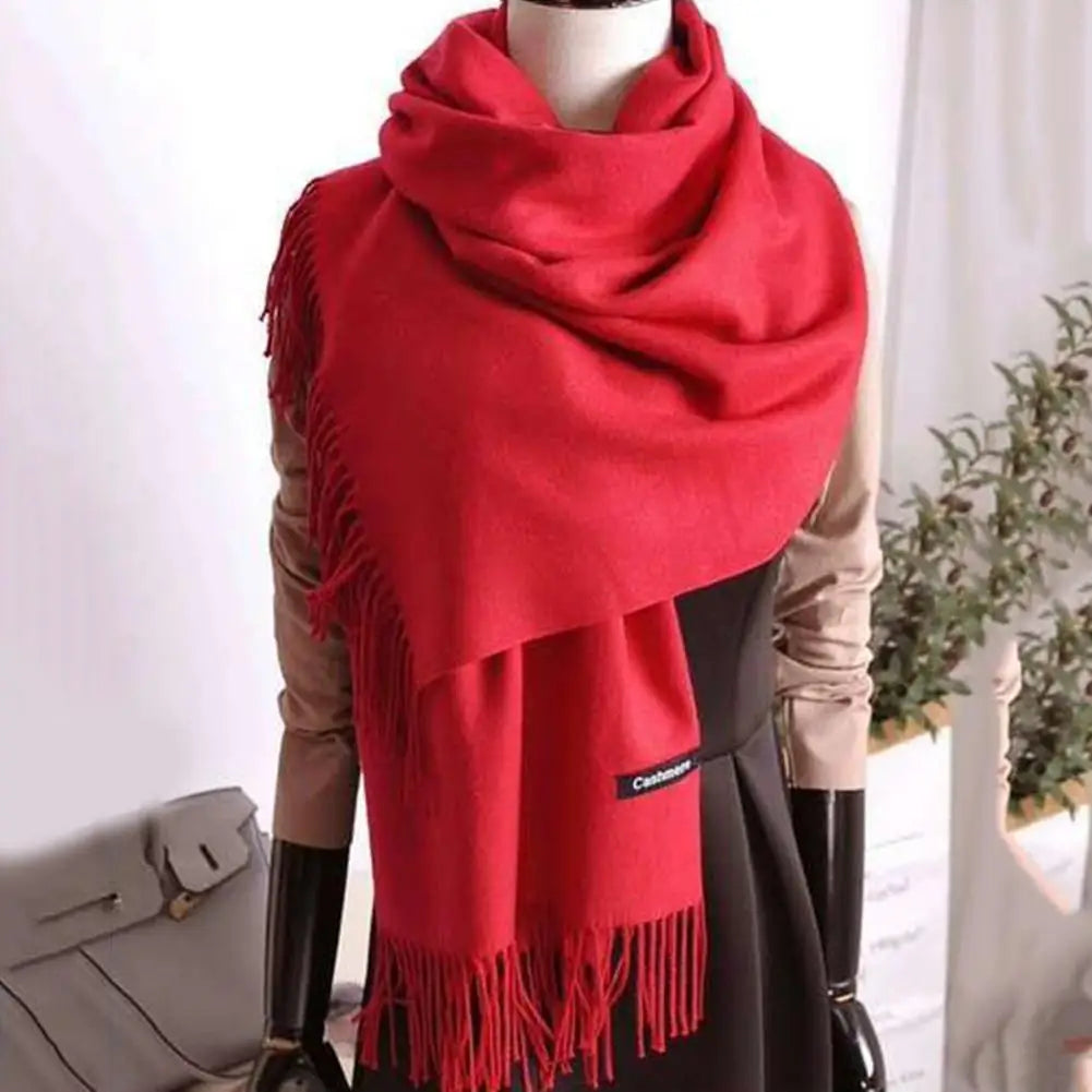 Women Fall Winter Scarf Thickened Faux Cashmere Tassel Soft Wide Long  Cold Resistant Decorative Women Thickened Scarf