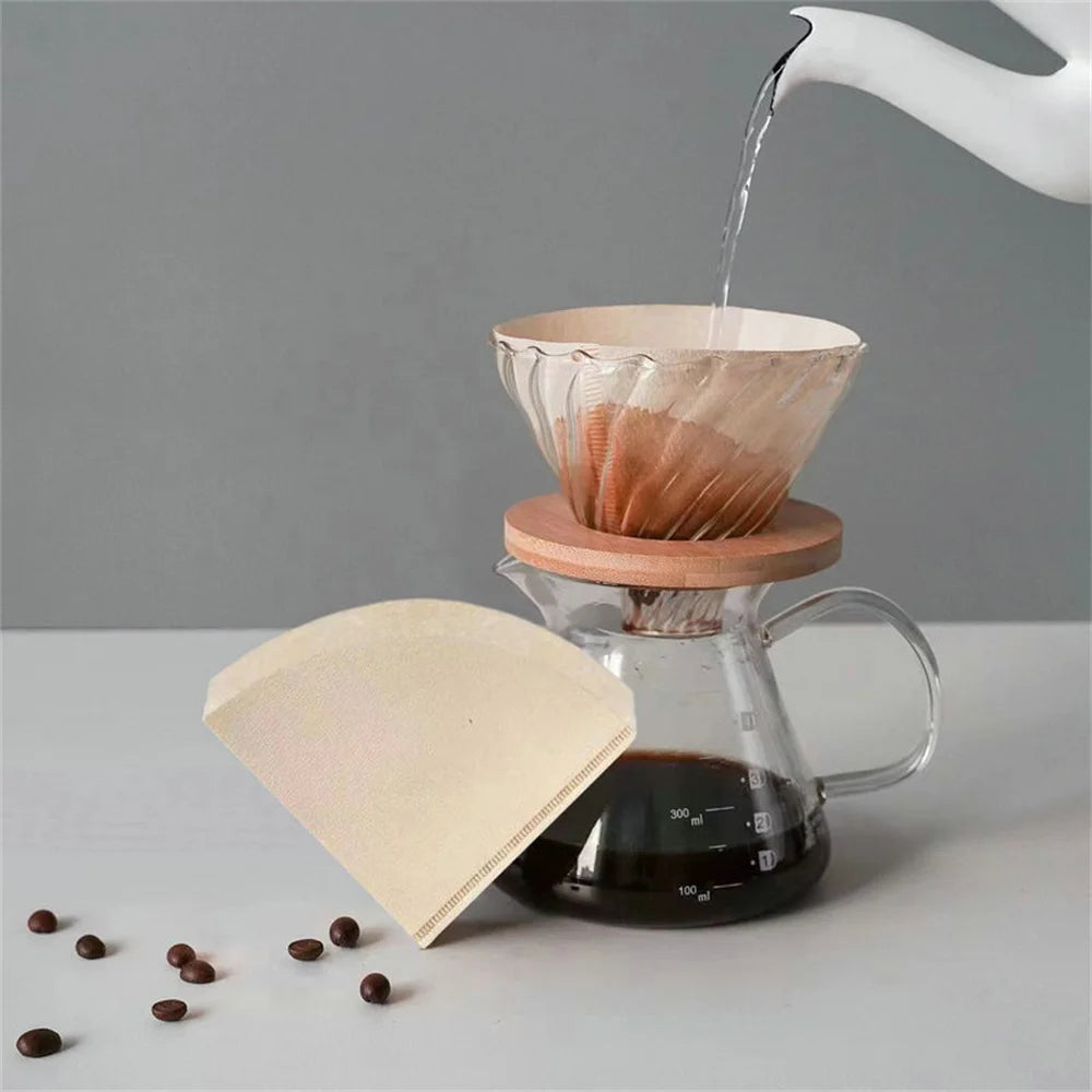 100pcs Coffee Filter Paper V-Shaped Wood Pulp Drip Paper Cone Coffee Strainer Bag Espresso Tea Infuser Accessories