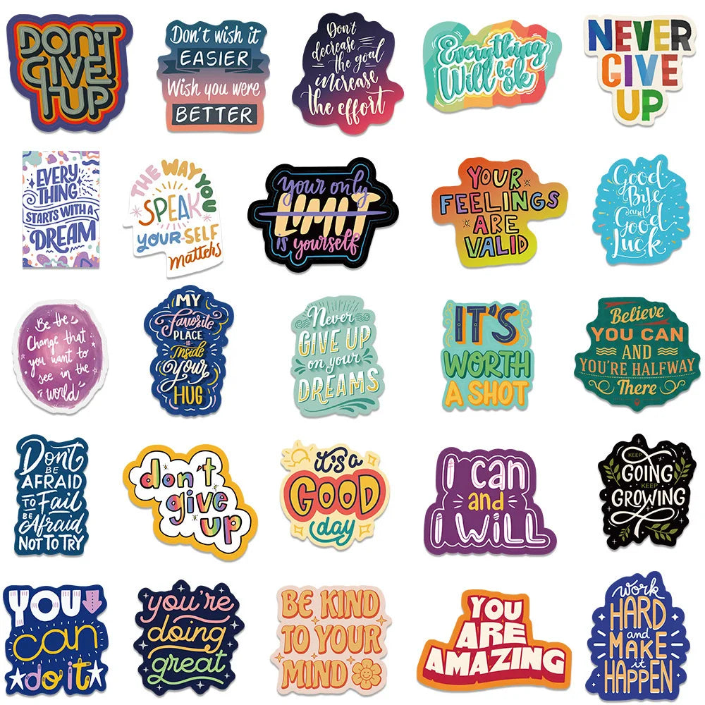 10/50Pcs Inspirational English Phrases Stickers Motivational Graffiti Decals DIY Diary Phone Laptop Luggage Skateboard Sticker