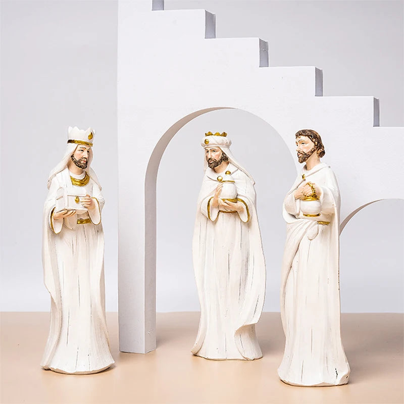 9pcs Christmas Jesus Nativity Scene Manger Figurines Home Decoration Props Office Holy Family Desktop Resin Statue Ornaments