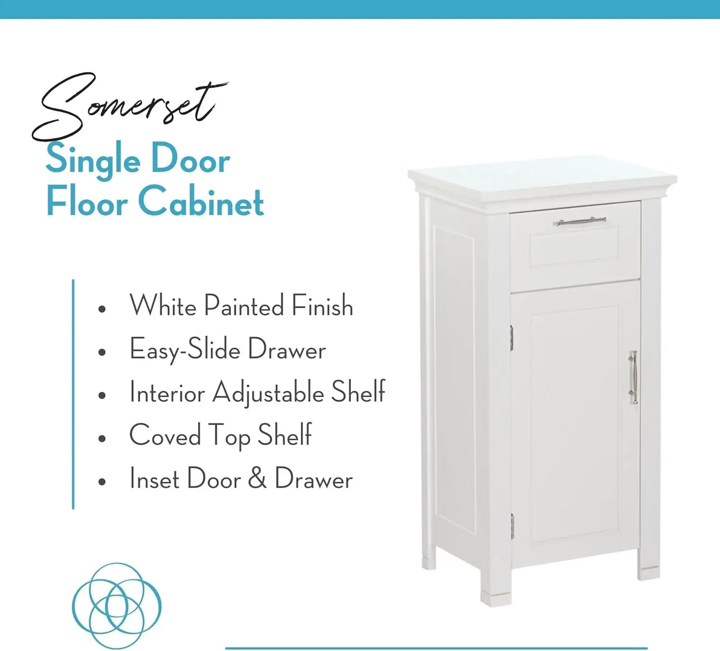 06-037 Somerset Single Door Floor Storage Cabinet, White