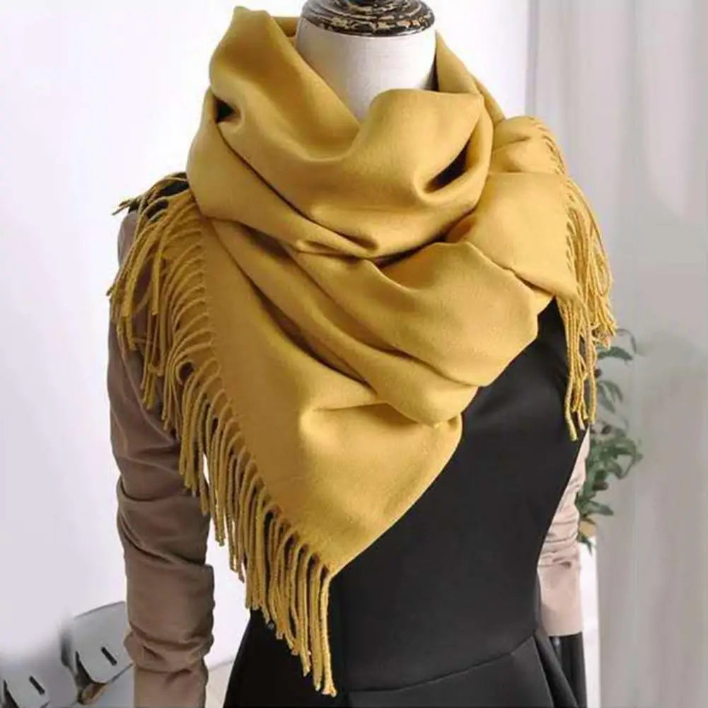 Women Fall Winter Scarf Thickened Faux Cashmere Tassel Soft Wide Long  Cold Resistant Decorative Women Thickened Scarf