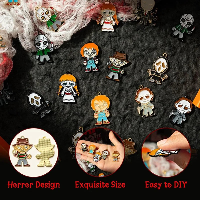 28Pcs Horror Classic Movie Character Charms Halloween Enamel Pendants For Jewelry Making