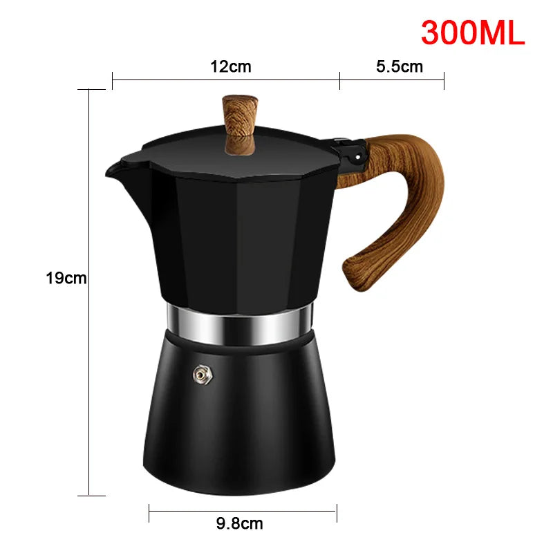 DMWD Vintage Wooden Handle Espresso Maker Moka Pot 300ml With Electric Furnace Classic Italian Cafe Tools Mocha Coffee Maker