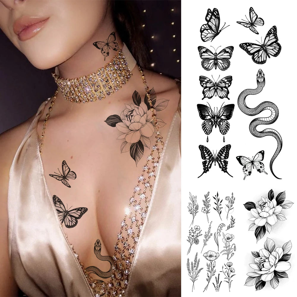 Großhandel Wasserdicht Temporäre Tattoo Aufkleber Flash Tattoos Lip Print Schmetterling Blumen Körper Kunst Arm Gefälschte Hülse Tatoo