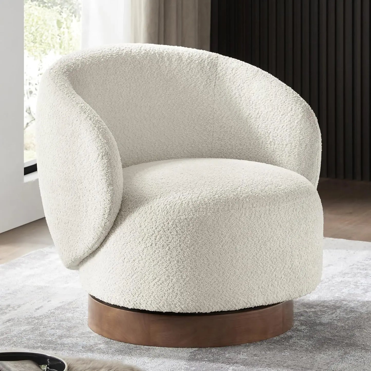 Chair Modern Round Barrel Armchair Upholstered Performance Fabric for Bedroom Reading Waiting Living Room, 22-inch Wide Seat