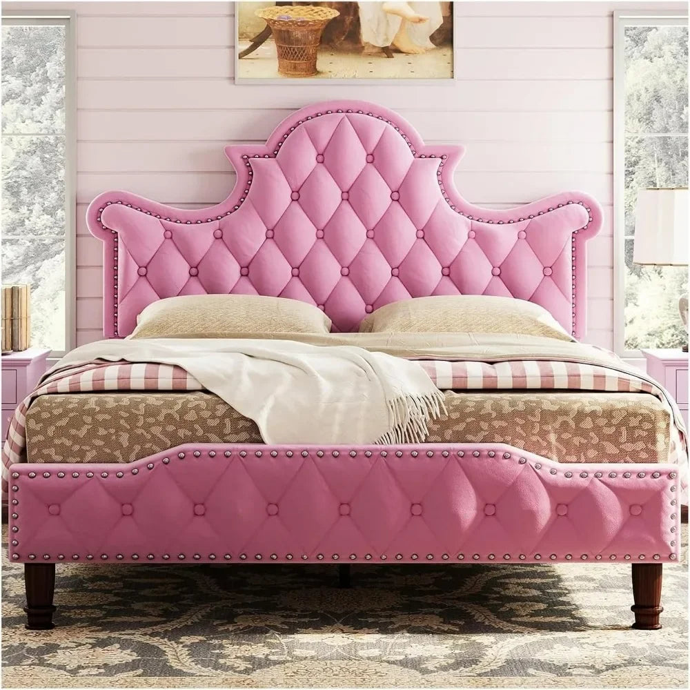 Queen Size LED Bed Frame,Queen with 58"Tall Tufted Headboard,Sturdy and Noiseless,Cream Bed Frame,sturdy durable materials