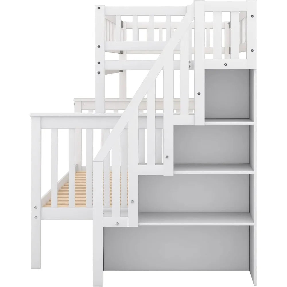 Bunk Bed, with Storage, Wood Bunk Bed Frame Can Be Divided Into Two Beds, Solid Wood Bunk Beds