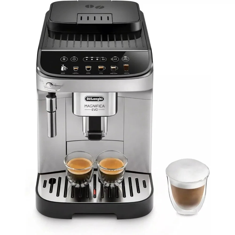 Magnifica Evo Automatic Espresso & Coffee Machine with Manual Milk Frother for Latte, Cappuccino, Iced Coffee, Built-in Grinder