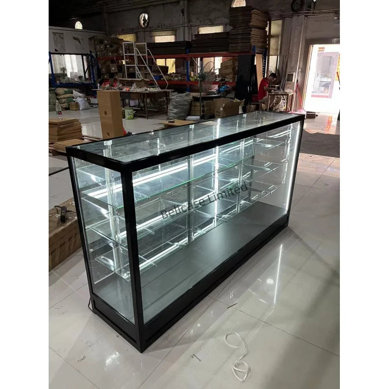 Custom, Hot Sale Aluminum Frame Display Jewelry Watch Shop Tempered Glass Locking Cabinet Full Display Showcase