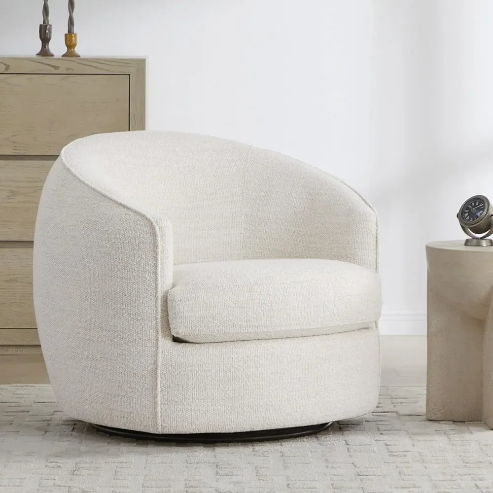 Swivel Barrel Chair, Modern Comfy Boucle Accent Chair for Living Room,  Sunlight Reading Lounge Cream，Living Room Chairs