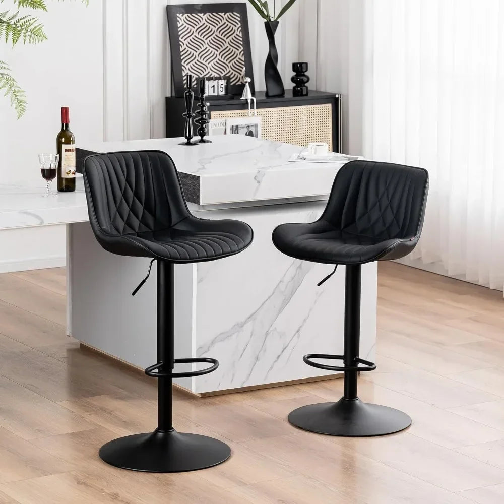 Black Bar Stools Set of 2 Adjustable Swivel Modern Barstools Luxury Upholstered Bar Stool Counter Height Metal Chairs