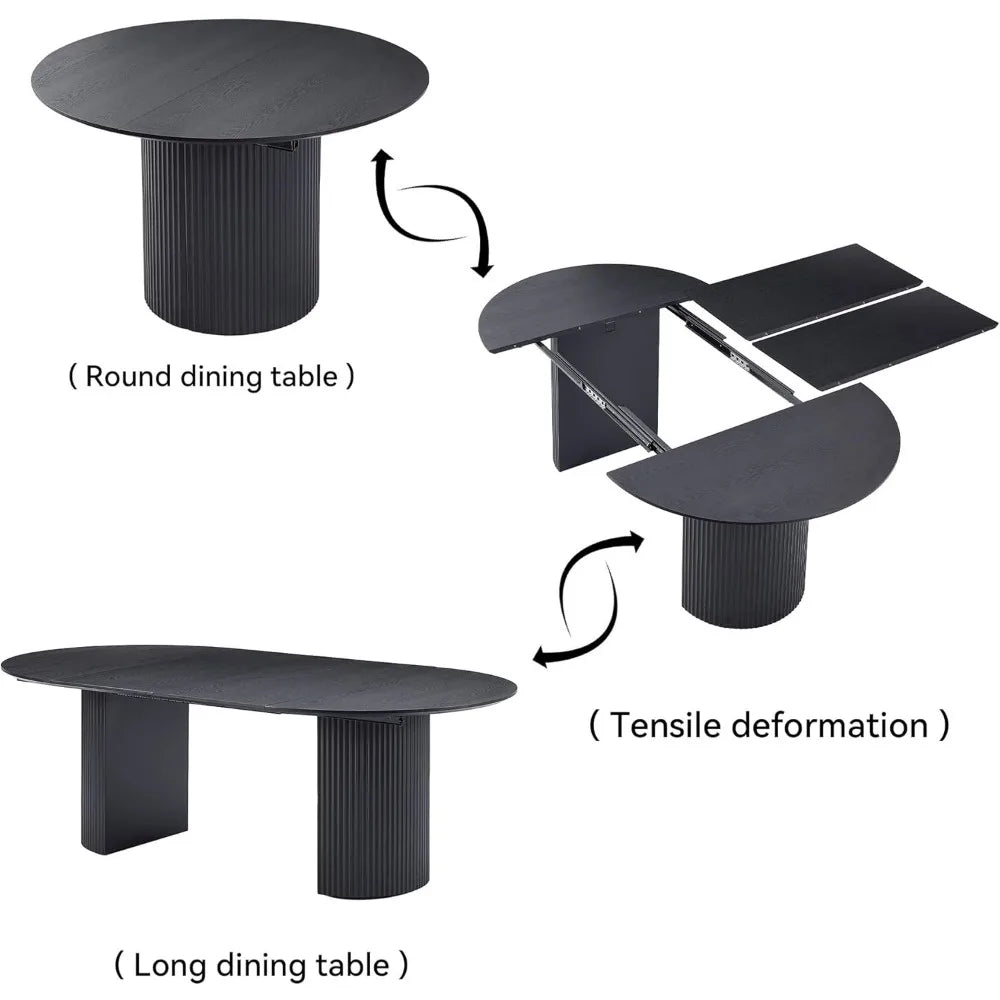 Dining Table, Modern Extendable Kitchen Tables, Round to Large Oval Solid Wood Table Furniture, Wood Dining Furniture Set