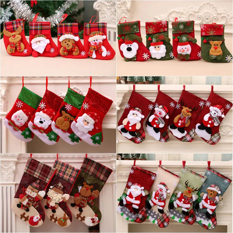 New Year Christmas Socks Elk Bear Snowman Gift Bags for Home Party Gifts Fireplace Xmas Tree Hanging Ornaments Home Decor