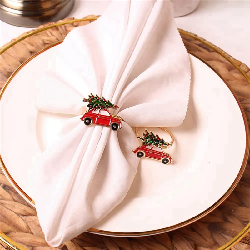 12Pcs Cute Car Shape Metal Christmas Napkin Ring Holder Multicolor Towel Tissue Ring Napkin Buckle Table Decor