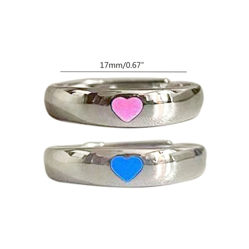 2x Leucht Joint Ring Teen Mädchen Frauen Fluoreszierende Dainty-Blau Liebe-Herz Ringe