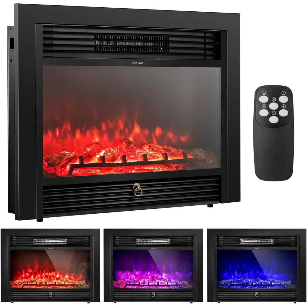 750W/1500W Wall Recessed and Freestanding Fireplace with 3 Flame Colors, 5 Brightness Settings, 8H Timer, Heater for Indoor Use