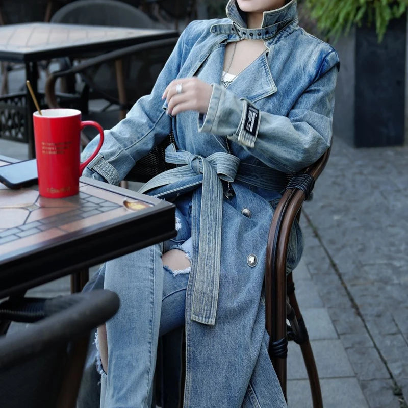 New Autumn Denim Long Coats Women's 2023 Winter Luxury Jeans Coats On Offer Trench Jackets Bomber Casual Outwear Female Clothes