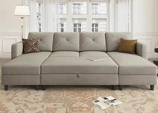 Sleeper Sectional Sofa Set ,with Storage Ottoman 4-Seat Sectional Sofa Set for Living Room, Velvet U Shaped Couch