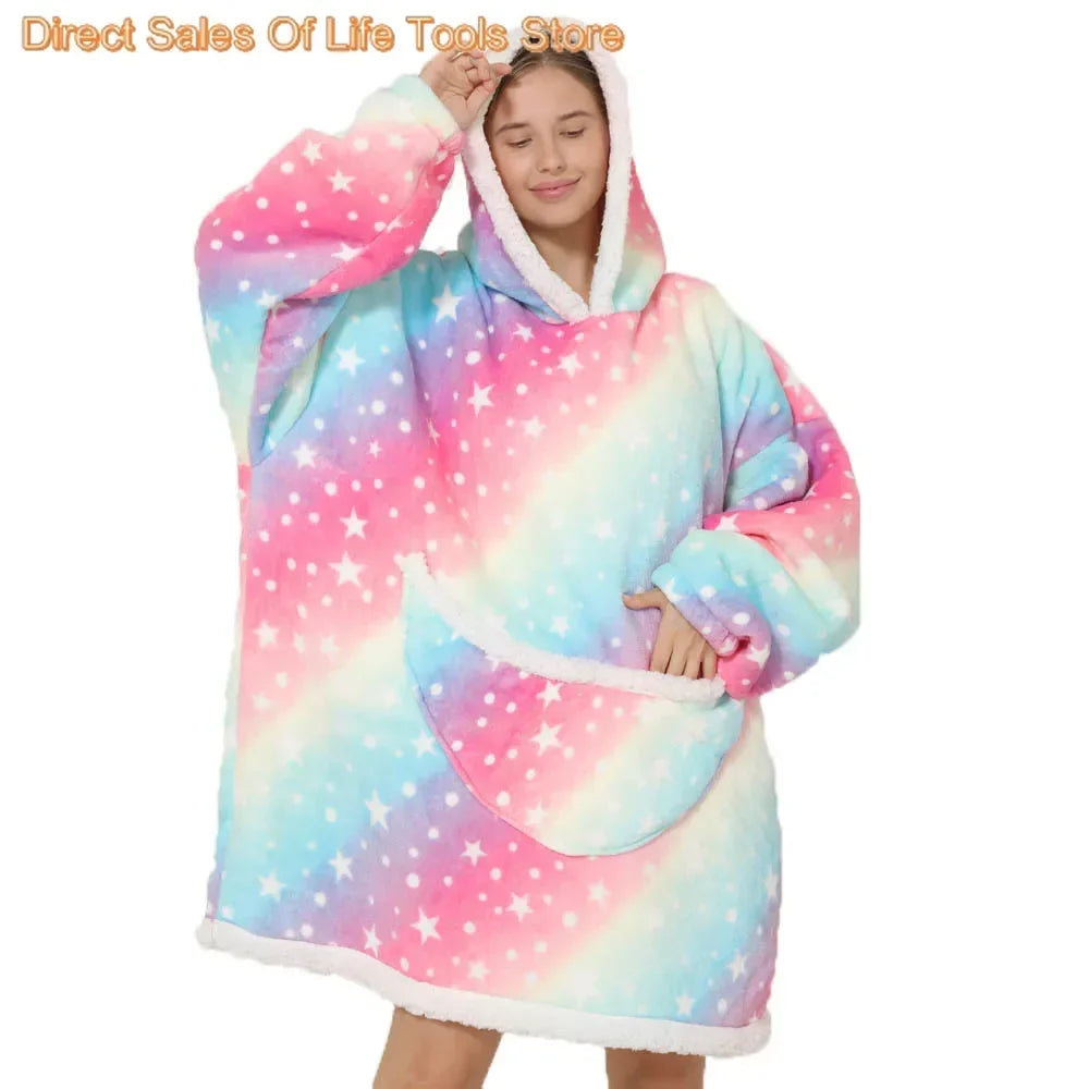 Oversized Blanket Hoodie for Women Men Wearable Blanket Hoodie with Sleeves Cute Cartoon Avocado Print Sweatshirt Winter Clothes