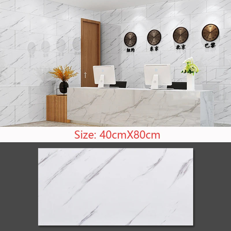 Self Adhesive Marble Wallpaper Waterproof Floor Sticker Bathroom Living Room TV Background Renovation  Wall Ground Decor