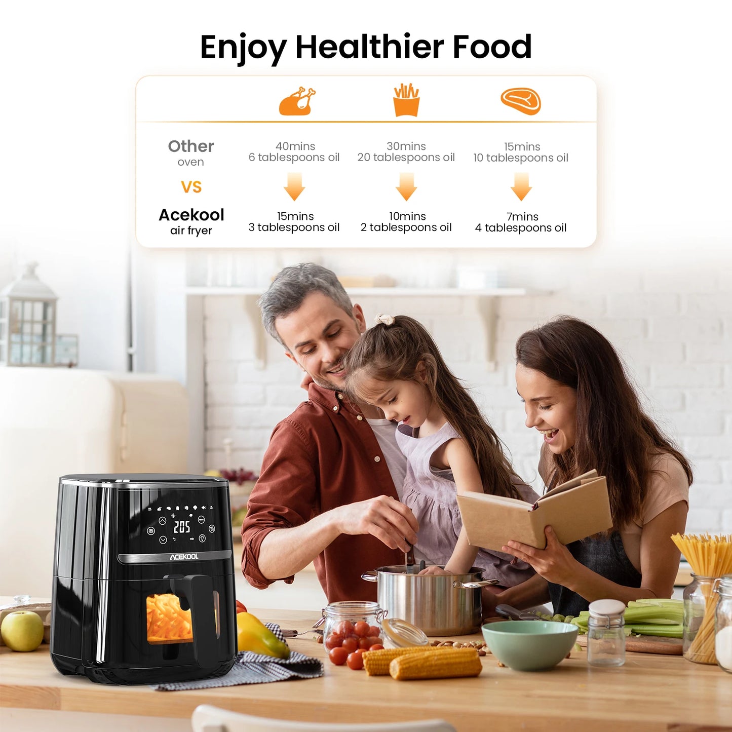 Air Fryer Oven 5QT, 8-in-1 Air Fryer With Silicone Insert And Fast Air Circulation,Oil-Free Touch Screen, Dishwasher Safe Basket