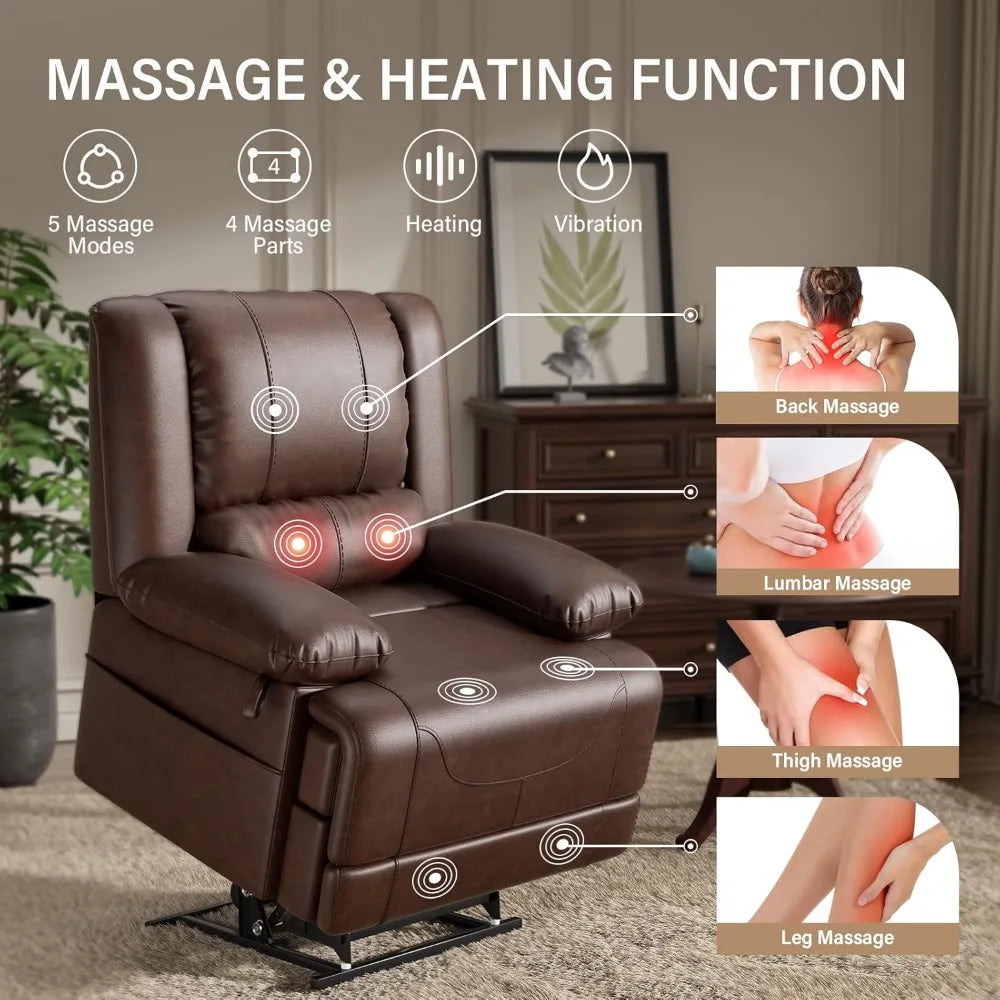 Dual Motor Electric Lift Recliner Sofa, Ergonomic, Massage Chair with Heating Function, Suitable for Living Room, USB Port,