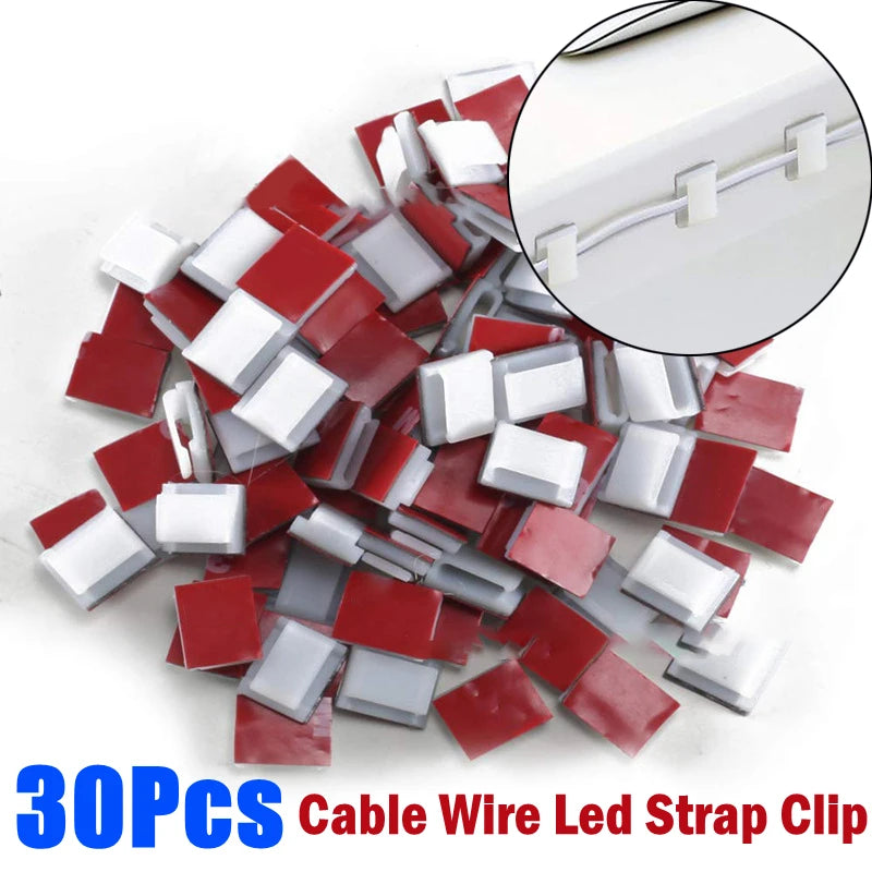 30/20/10Pcs Strong Adhesive Cable Wire Holder Fixing Clip 5050 LED Strip Connector Tie Mount For Christmas Light Wire Organizer