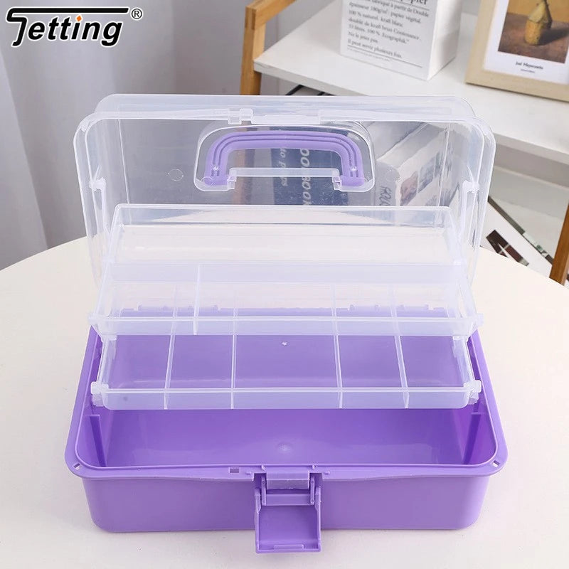 1Pcs 3 Layers Large Capacity Storage Box Foldable Multifunctional Plastic Portable Makeup Hairpin Organizer Nail Art Jewelry Box