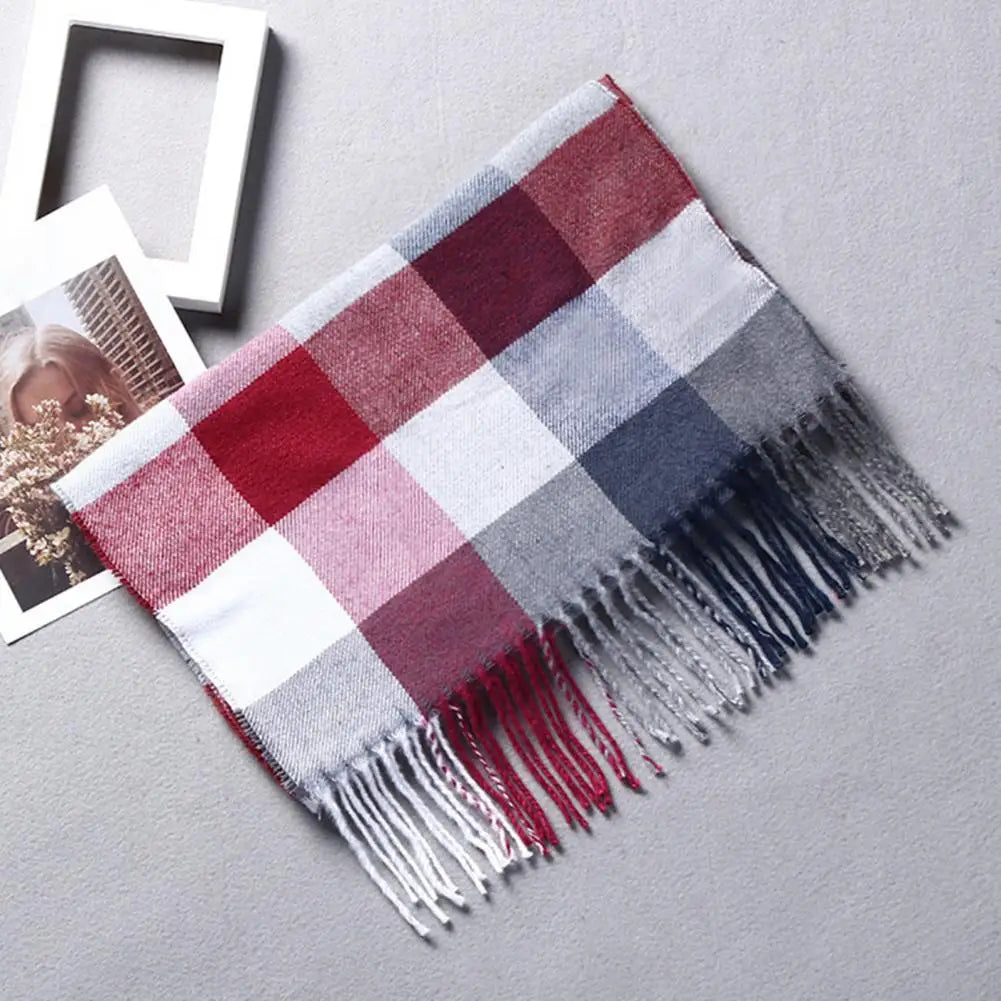 Versatile Men Scarf Men Plaid Scarf Stylish Plaid Pattern Men's Scarf with Tassel Trim Long Wrap Imitation Cashmere for Daily