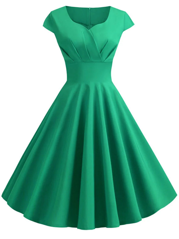 Rosa Sommerkleid Damen V-Ausschnitt Big Swing Vintage Kleid Robe Femme Elegant Retro Pin Up Party Büro Midikleider