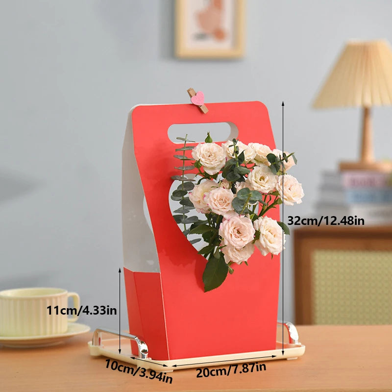 1Pc Portable Flower Basket Rose Flower Wrapping Box Gift Bag For Wedding Birthday Christmas Party Flower Bouquet Decor Supplies