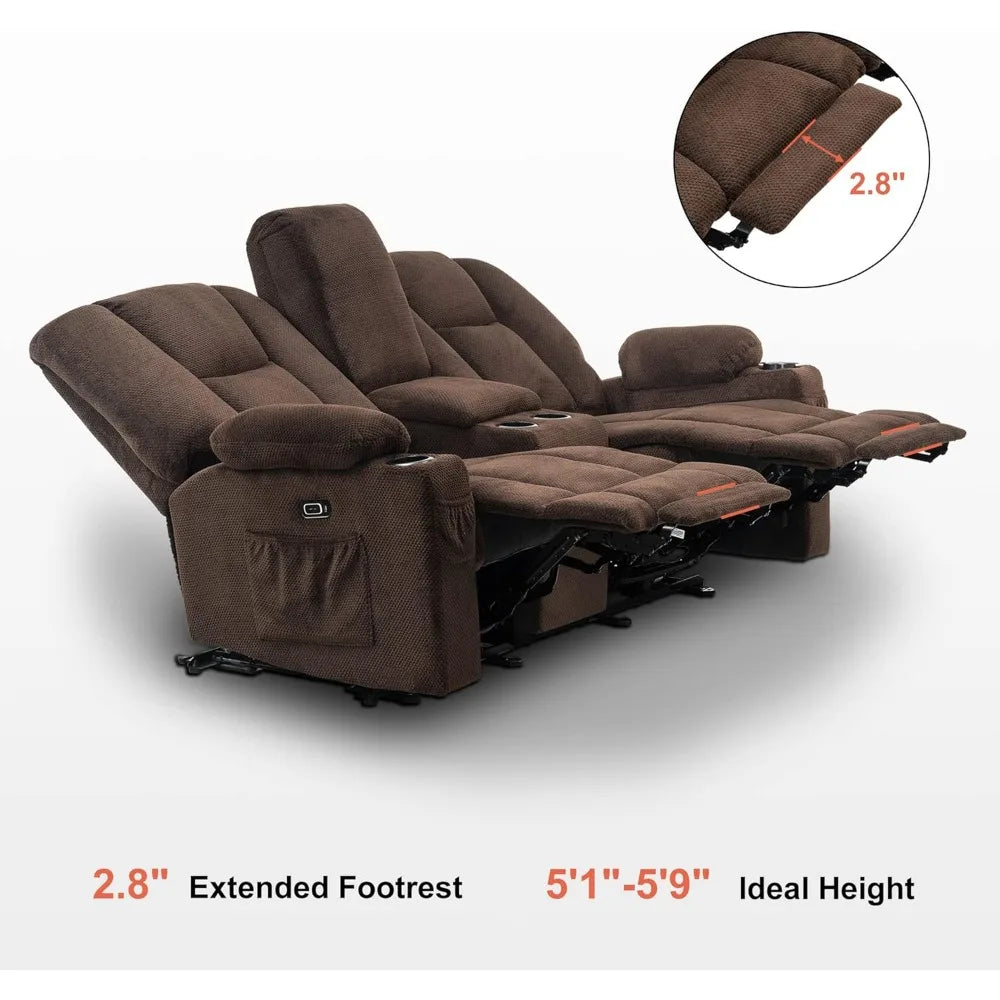 Fabric Power Loveseat Recliner with Console,Electric Reclining Loveseat Sofa with Heat and Massage,Cup Holders,USBChargePort for