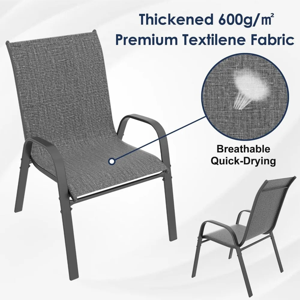 Patio Chairs Set of 6, Outdoor Lightweight Stackable Dining Chairs w/All-Weather Textilene Fabric & Metal Frame, 350LBS Capacity