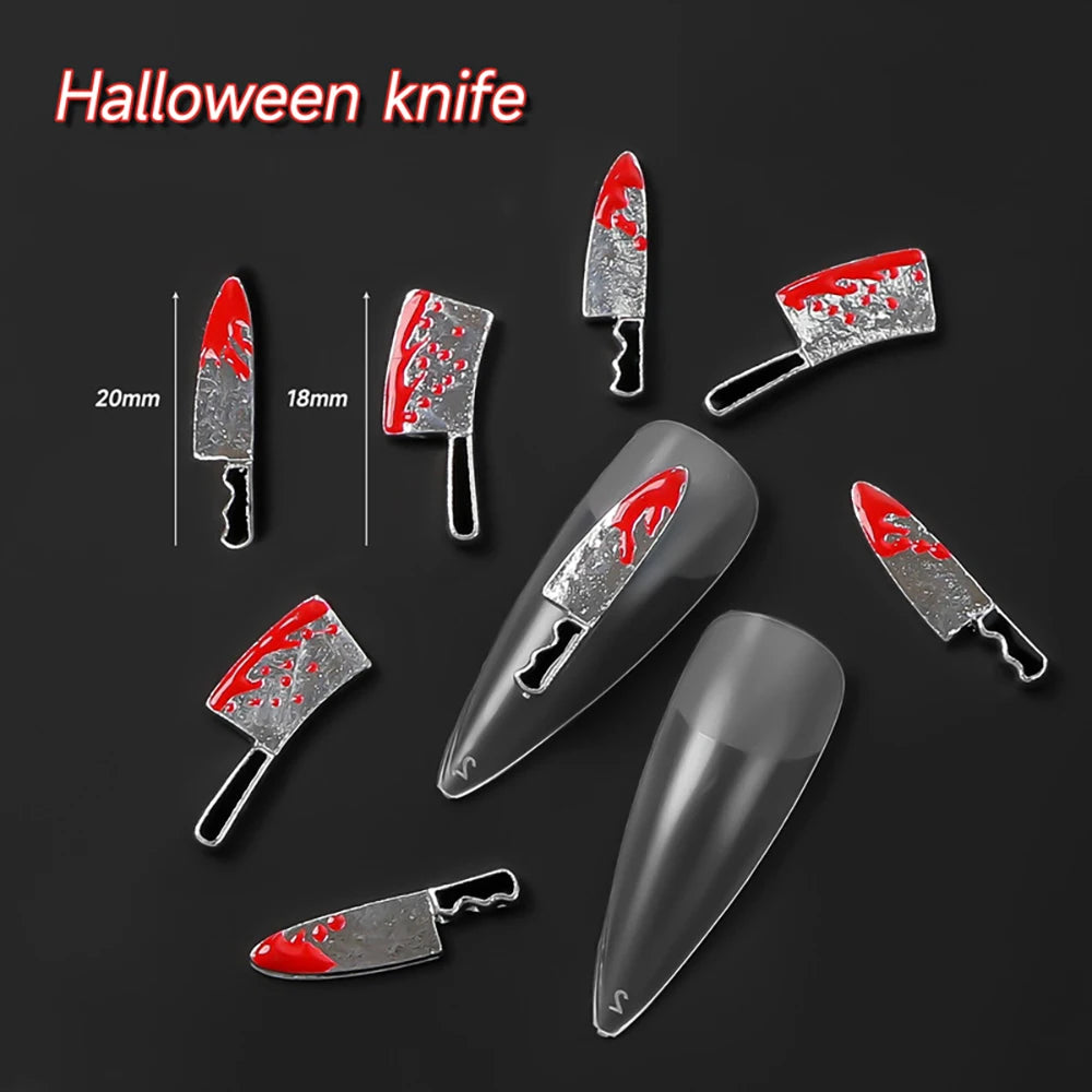 10Pcs Halloween Fake Weapon with Blood Nail Charms Bloody Horror Metal Nail Art Decorations Manicure Accessories Punk Jewelry *&