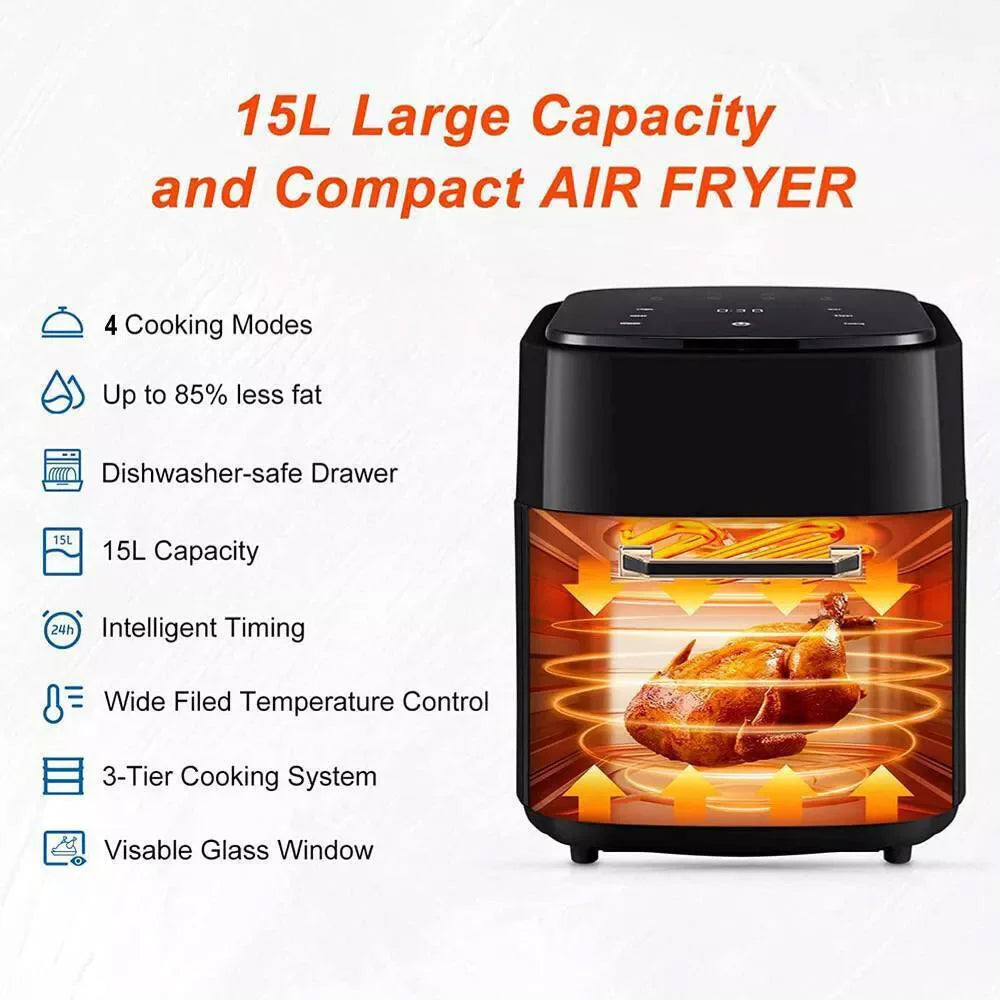 15L Air Fryer Cooker Ovens Low Fat Healthy Oil Free Frying Kitchen LCD Digital