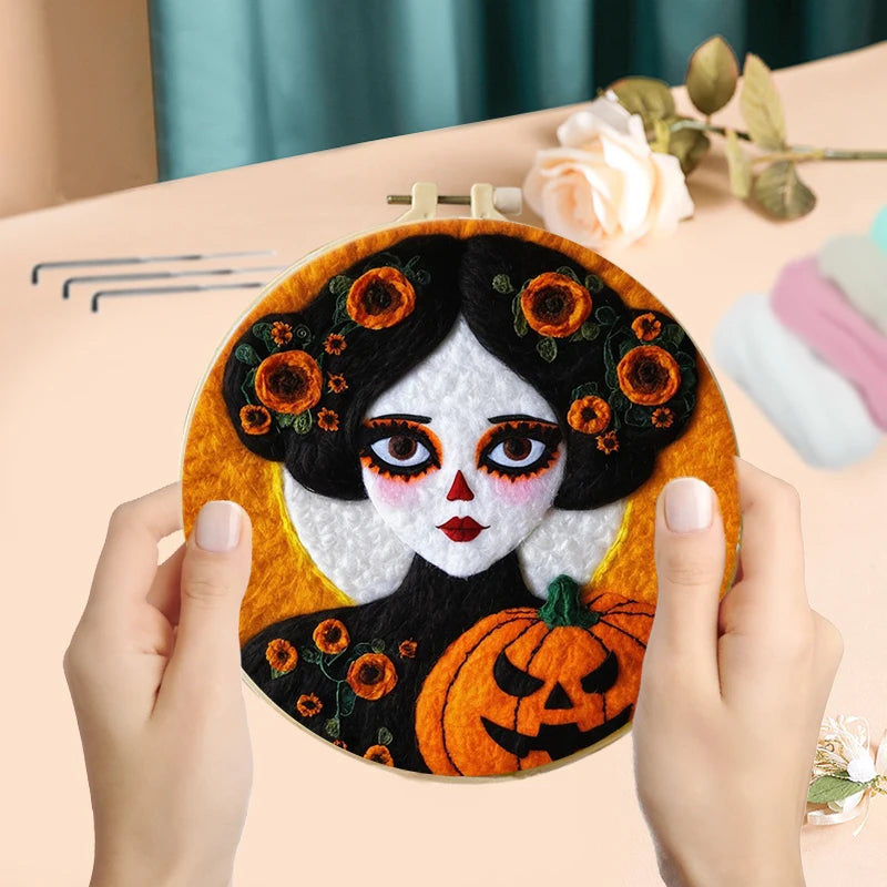 GATYZTORY Creative Wool Felting Painting Diy Embroidery Kit Pumpkin Head Needle Felt Picture Kit Craft Painting Halloween Gift