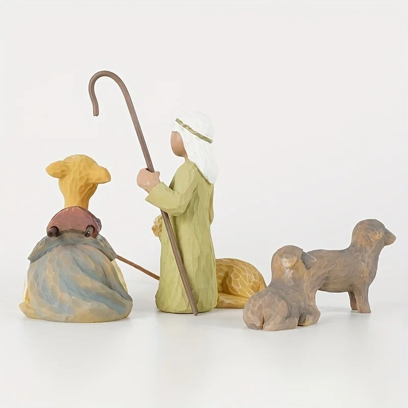 Full Custody Shepherd And Stable Animal Willow Christmas Set Ornaments For The Nativity Of Jesus Decoration Scene