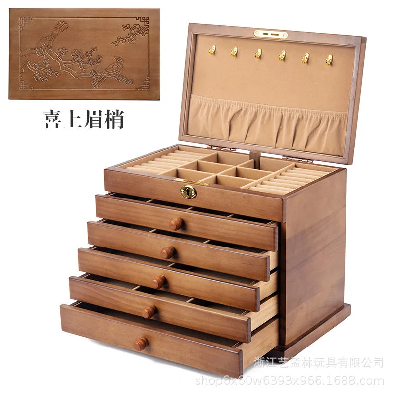 Wood Jewelry Box Big Size Ring Necklace Earrings Jewelry Box Organizer Drawer Bracelet Display Stand Women Accessories Storage