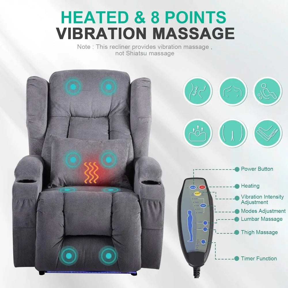 Recliner Chair with Massage&Heating,Sleeper Chair Sofa Electric Recliners Home Theater Seat for Living Room with Remote Control